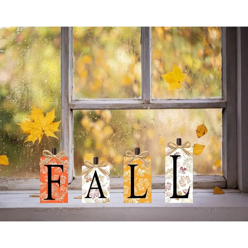 Fall Decorations Thanksgiving Farmhouse Table Sign Block Set Autumn Decor